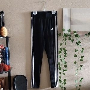 Women's Adidas Black Athletic Leggings White Stripes - Size Small